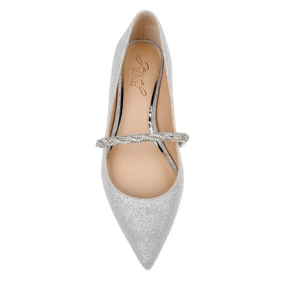Jewel Badgley Mischka Women's Vana Pointed Toe Evening Flat Shoes Size 5 1/2 New - Picture 4 of 10